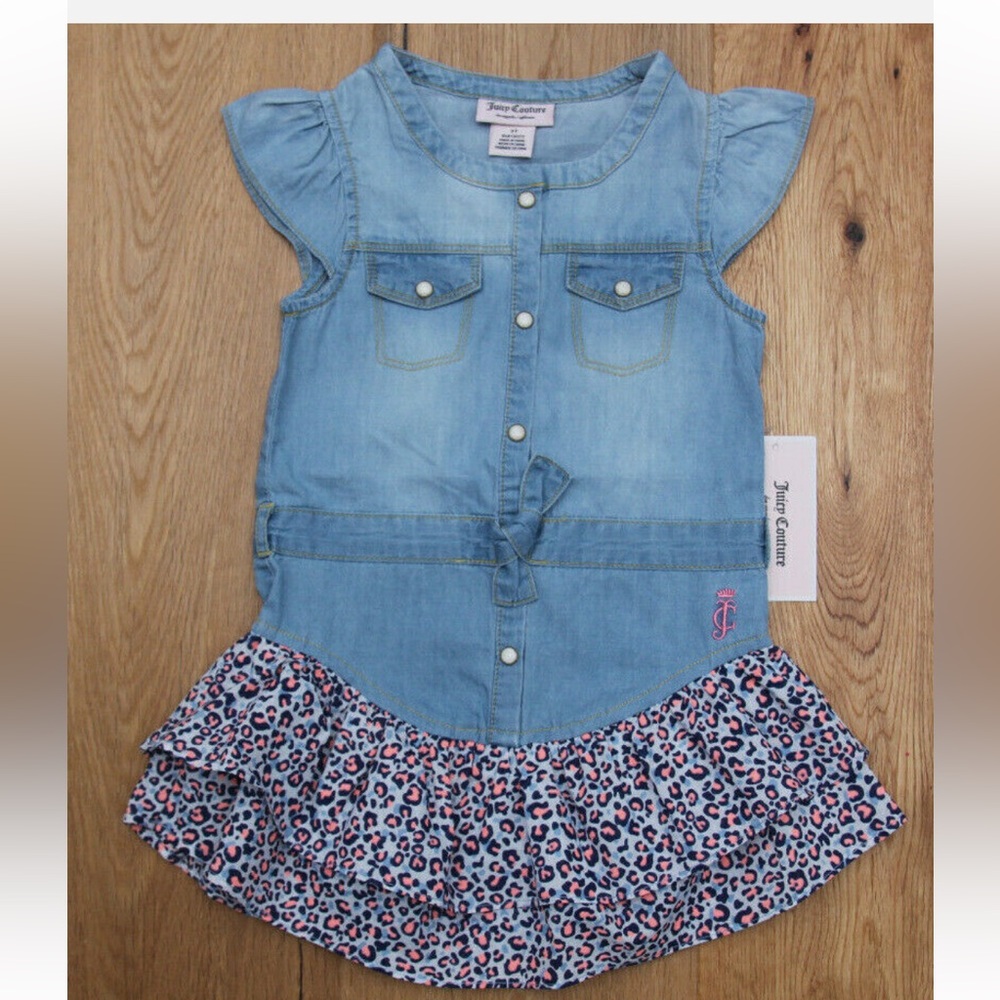 Juicy Couture Toddler Girl Dress ~ Jeans with Leaopard Print, 4T